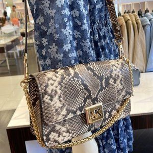 Michael Kors Sonia Medium Snake Embossed Shoulder Bag Natural